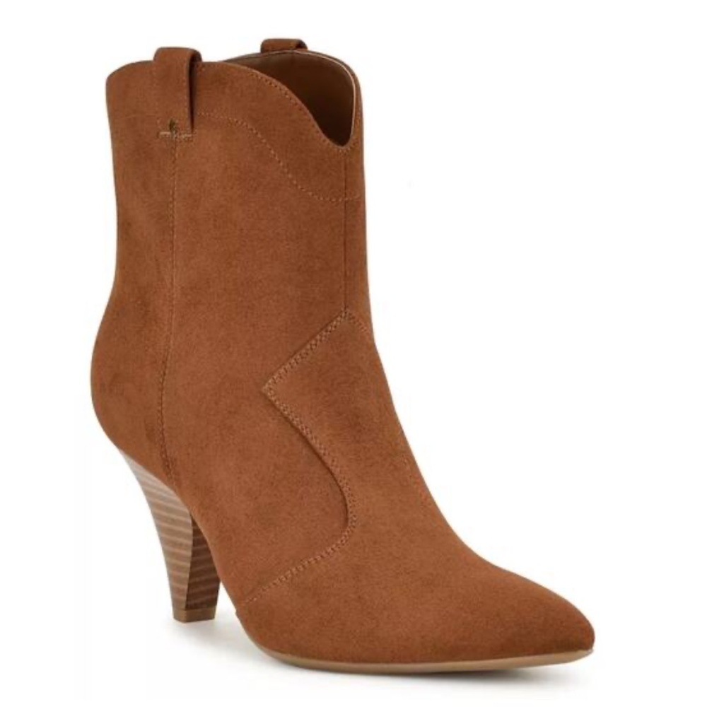 Nine West Cindra Western Boots Brown Tan Ankle Booties Heel